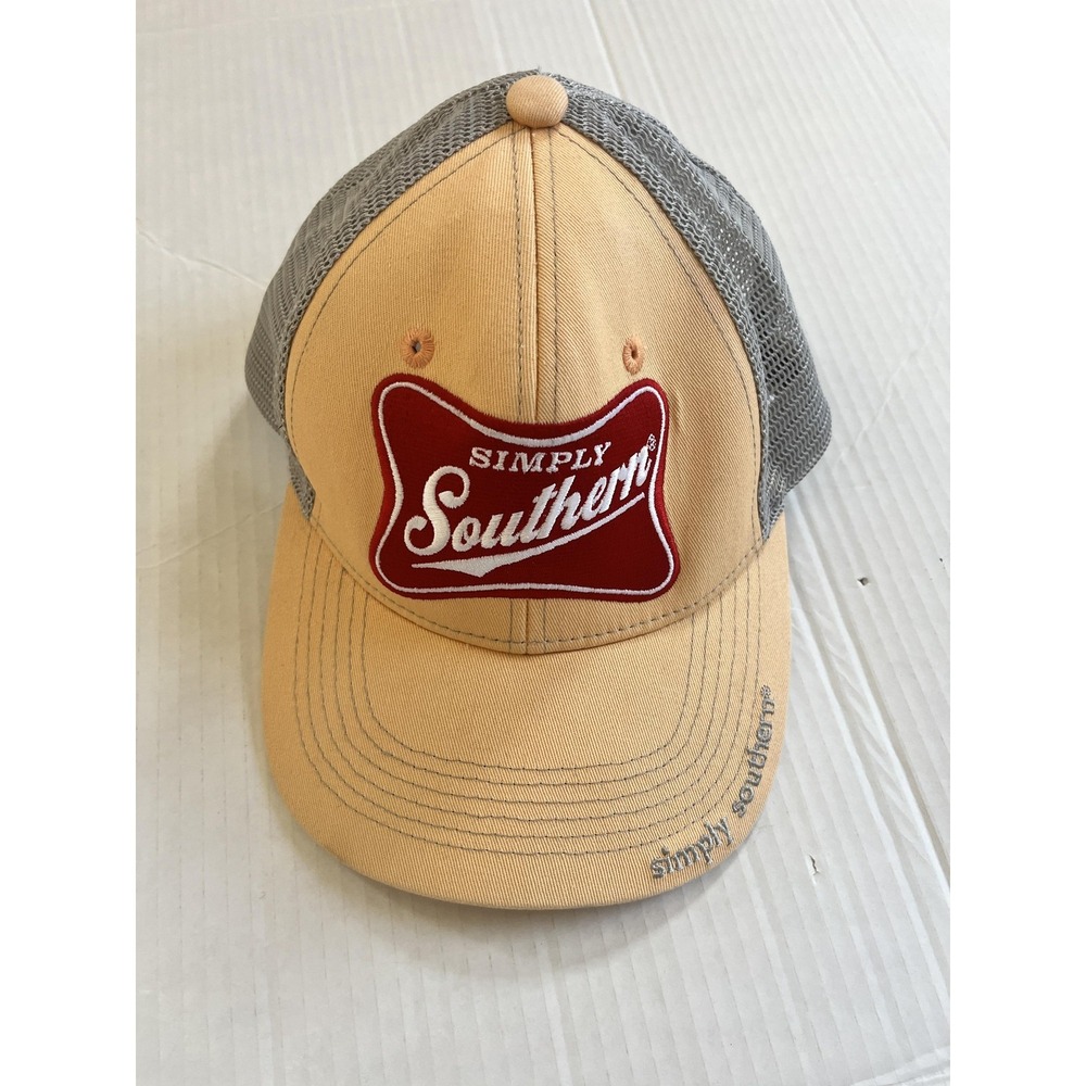Simply Southern Hat Cap Strap Back One Size Tan Gray Mesh Trucker Patch Mens